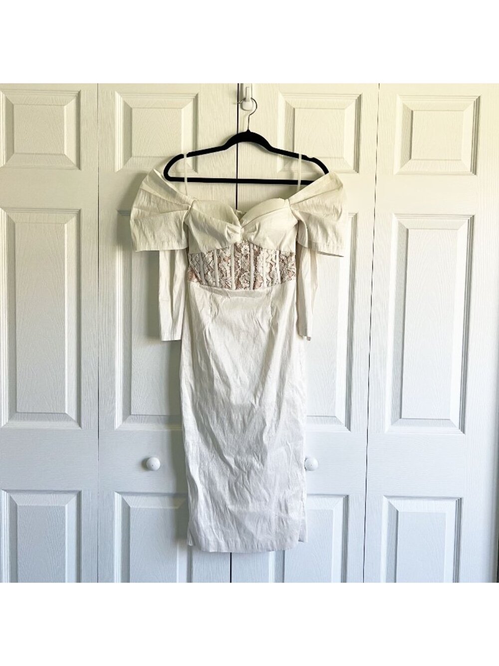 Elle Zeitoune Olivia White Off The Shoulder Lace Dress Women's Size Small S